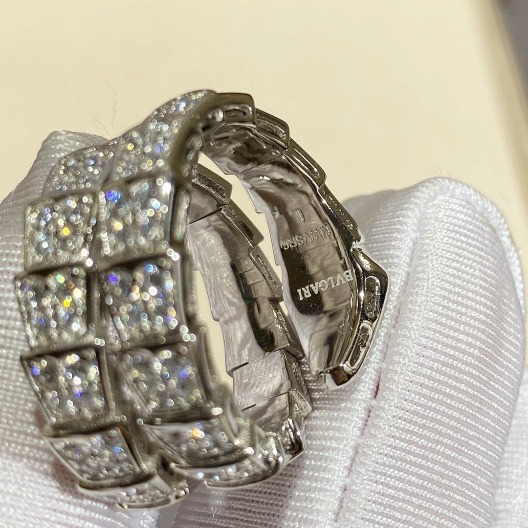 [RAFFINE]SERPENTI DOUBLE RING SILVER DIAMOND PAVED