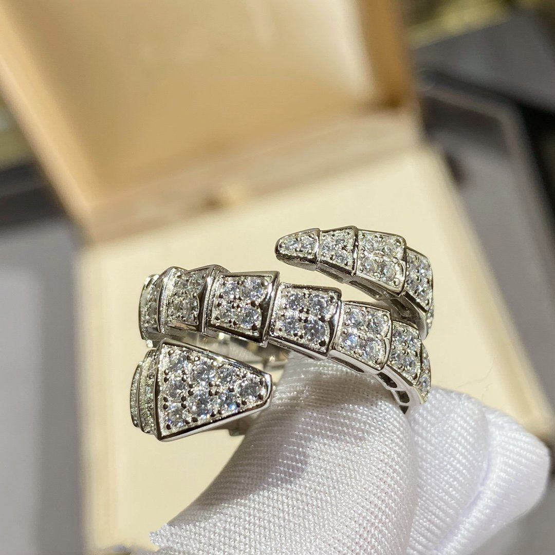 [RAFFINE]SERPENTI DOUBLE RING SILVER DIAMOND PAVED
