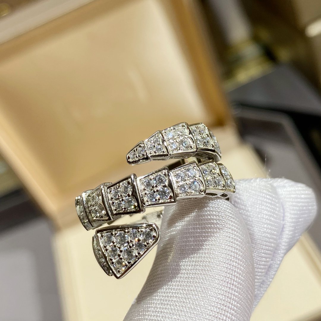[RAFFINE]SERPENTI DOUBLE RING SILVER DIAMOND PAVED