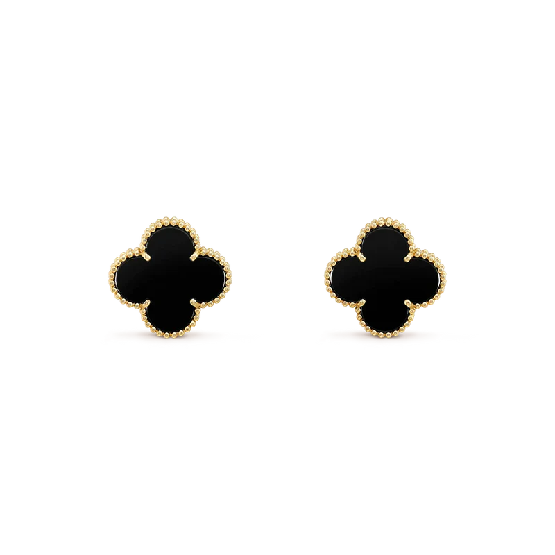 [RAFFINE]CLOVER MEDIUM 1 MOTIFS  ONYX STUD EARRINGS