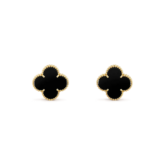 [RAFFINE]CLOVER MEDIUM 1 MOTIFS  ONYX STUD EARRINGS