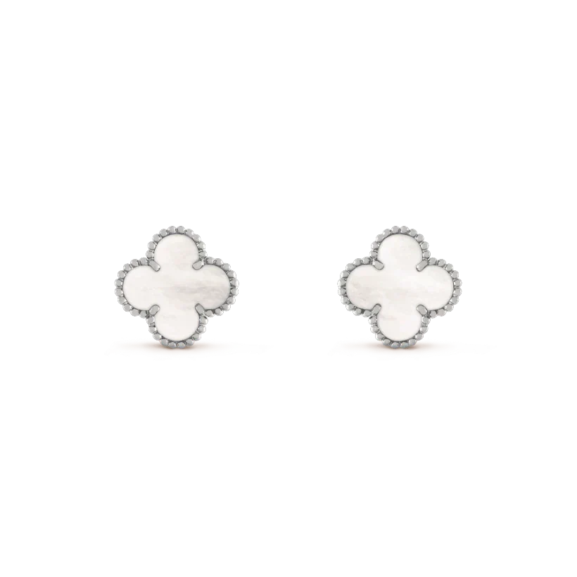 [RAFFINE]CLOVER MEDIUM 1 MOTIFS  WHITE MOP EARRINGS SILVER