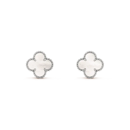 [RAFFINE]CLOVER MEDIUM 1 MOTIFS  WHITE MOP EARRINGS SILVER