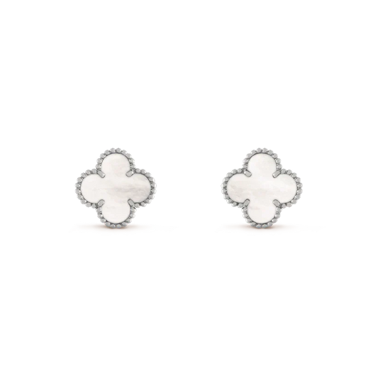[RAFFINE]CLOVER MEDIUM 1 MOTIFS  WHITE MOP EARRINGS SILVER