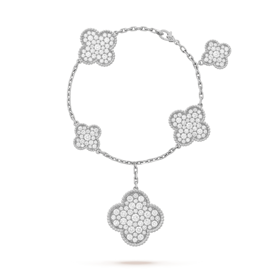[RAFFINE]CLOVER 6 MOTIFS SILVER DIAMOND BRACELET