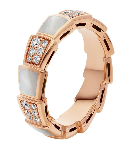 [RAFFINE]SERPENTI RING PINK GOLD MOP DIAMOND PAVED 4MM