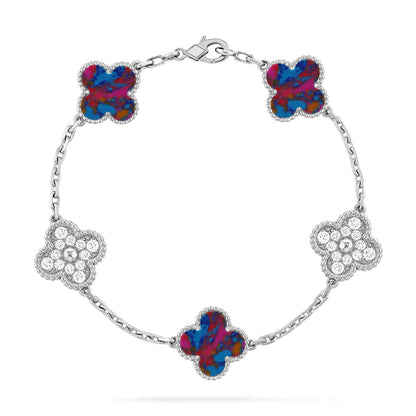 [RAFFINE]KLEEBKATTEN-ARMBAND MIT 5 MOTIVEN UND FARBIGEN EDELSTEINEN KOLLEKTION