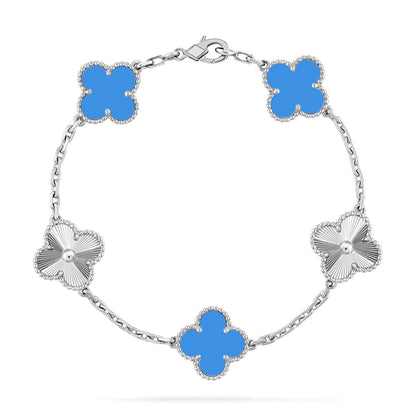 [RAFFINE] KLEEBELATT 5 MOTIV BLAUER ACHAT ARMBAND KOLLEKTION