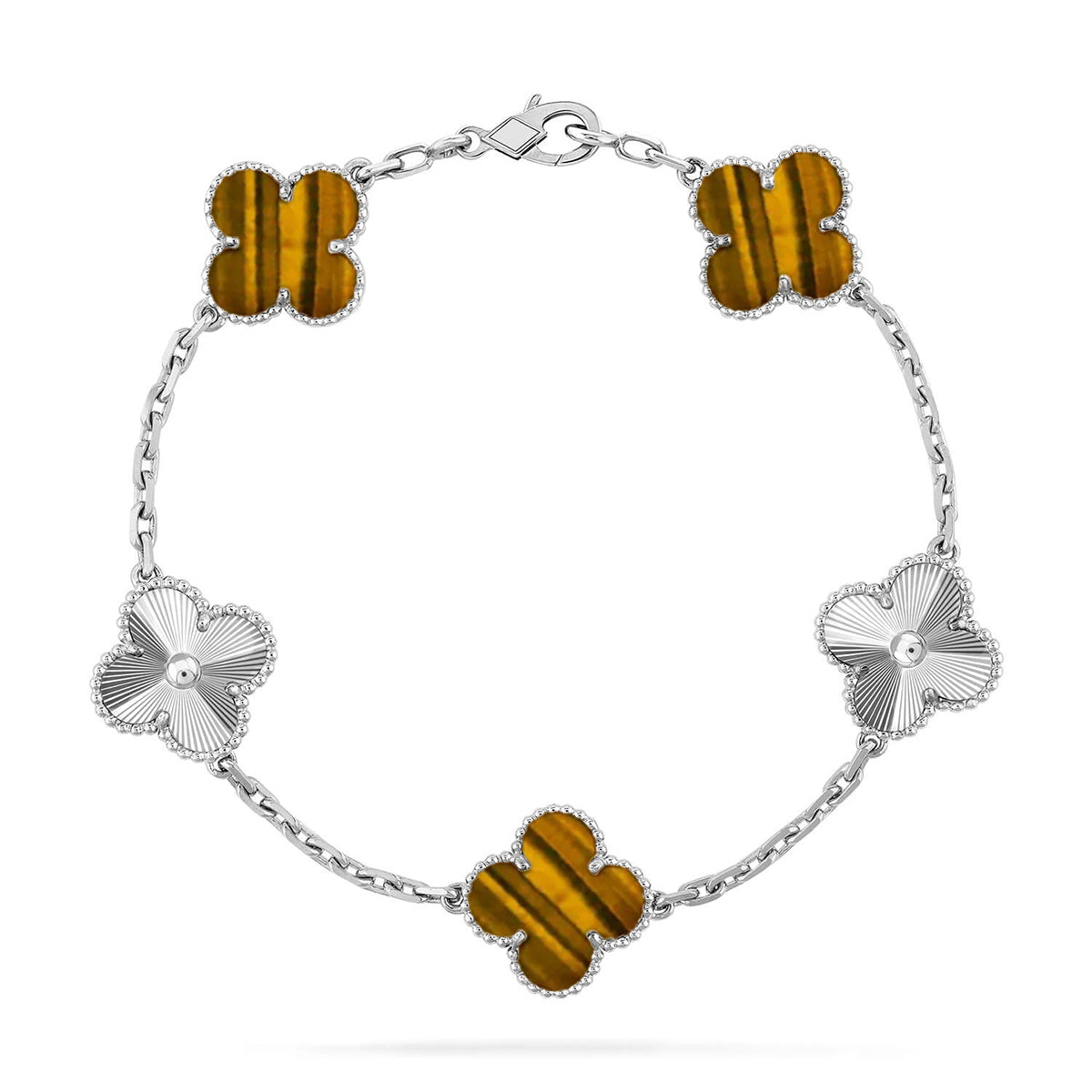 [RAFFINE] CLOVER 5 MOTIFS TIGER EYE BRACELET COLLECTION