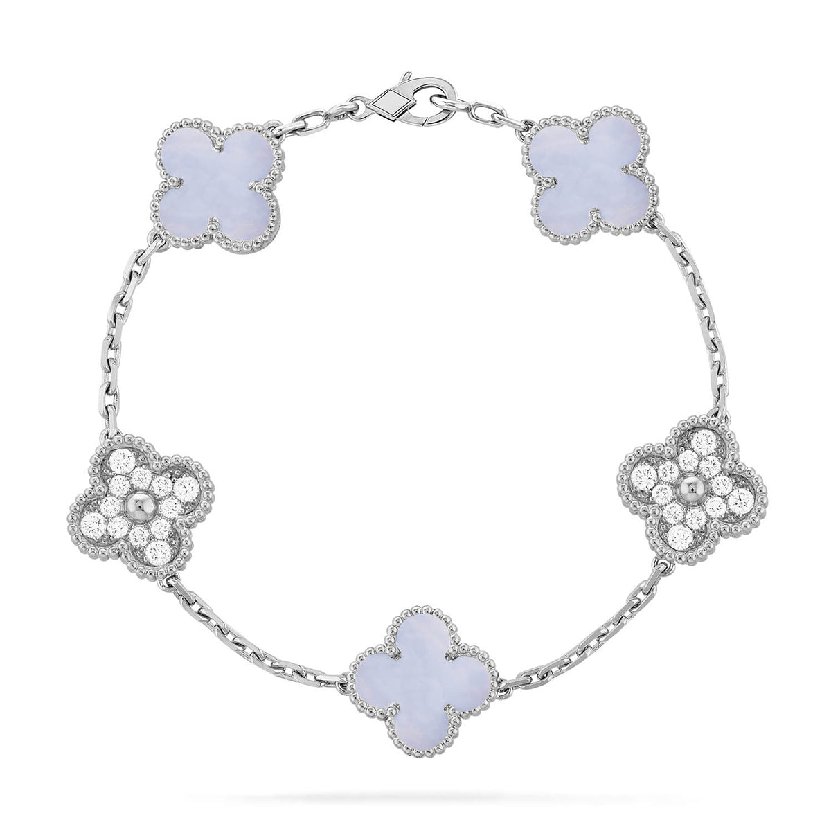 [RAFFINE] CLOVER 5 MOTIF PURPLE CHALCEDONY BRACELET COLLECTION