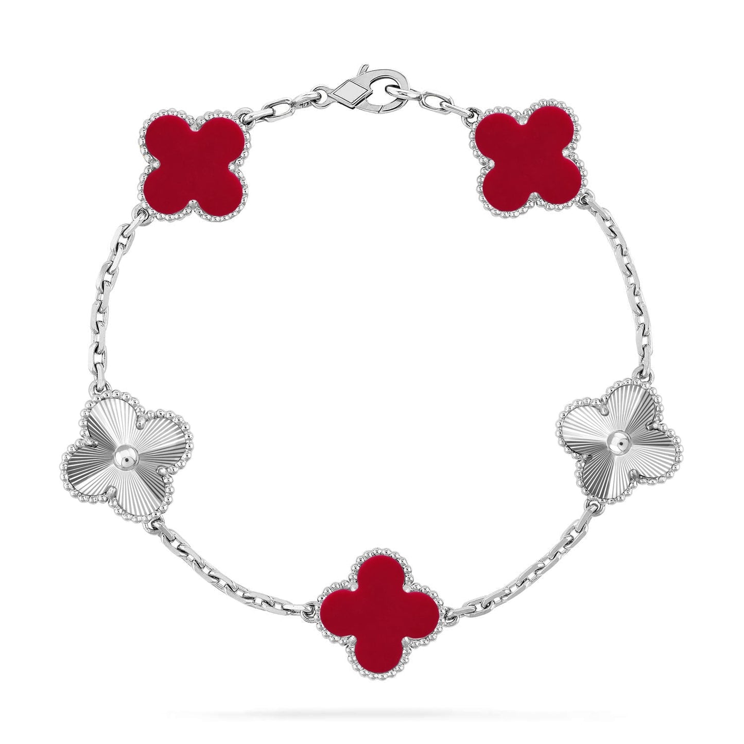 [RAFFINE] CLOVER 5 MOTIF RED CORNELIAN BRACELET COLLECTION