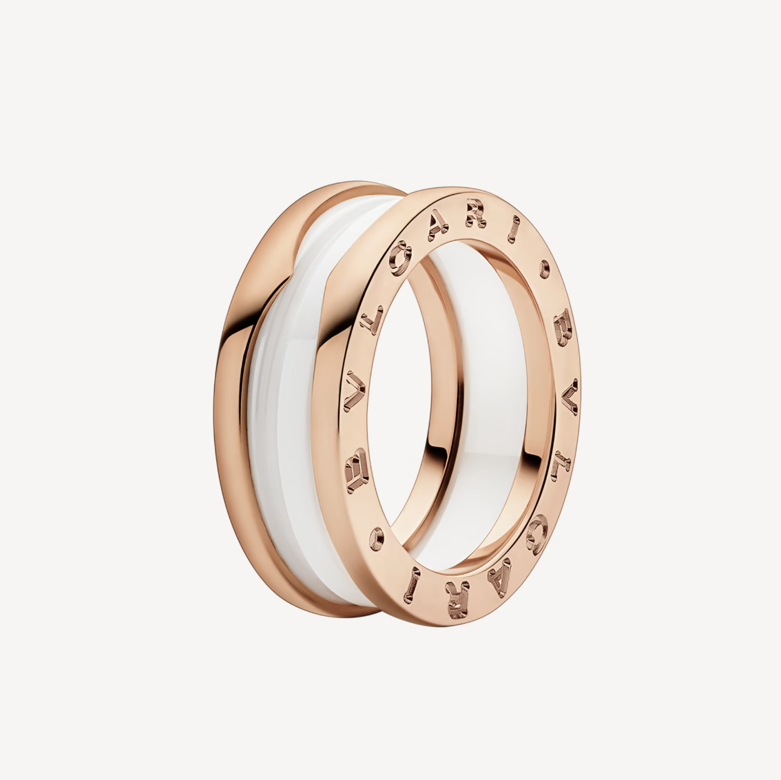[RAFFINE]ZERO 1 ANILLO DE ORO ROSA CON ESPIRAL DE CERÁMICA BLANCA Y DOS BANDAS