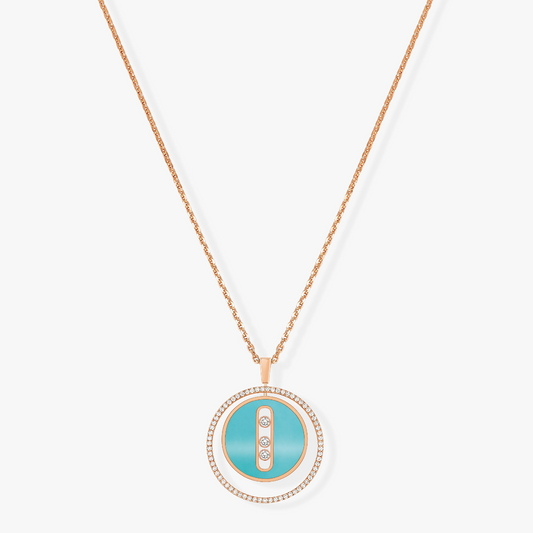[RAFFINE]LUCKY MOVE 3 DIAMONDS TURQUOISE PINK GOLD DIAMOND NECKLACE