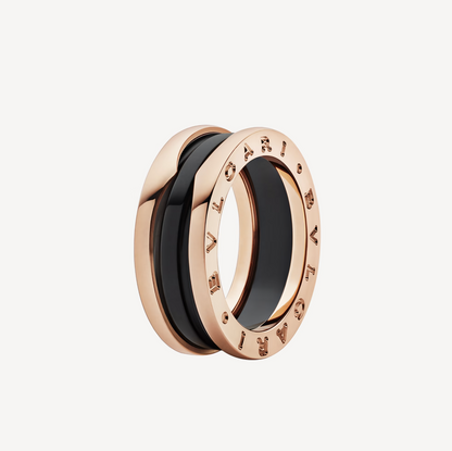 [RAFFINE]ZERO 1 ANILLO DE DOS BANDAS Y CERÁMICA NEGRA EN ORO ROSA