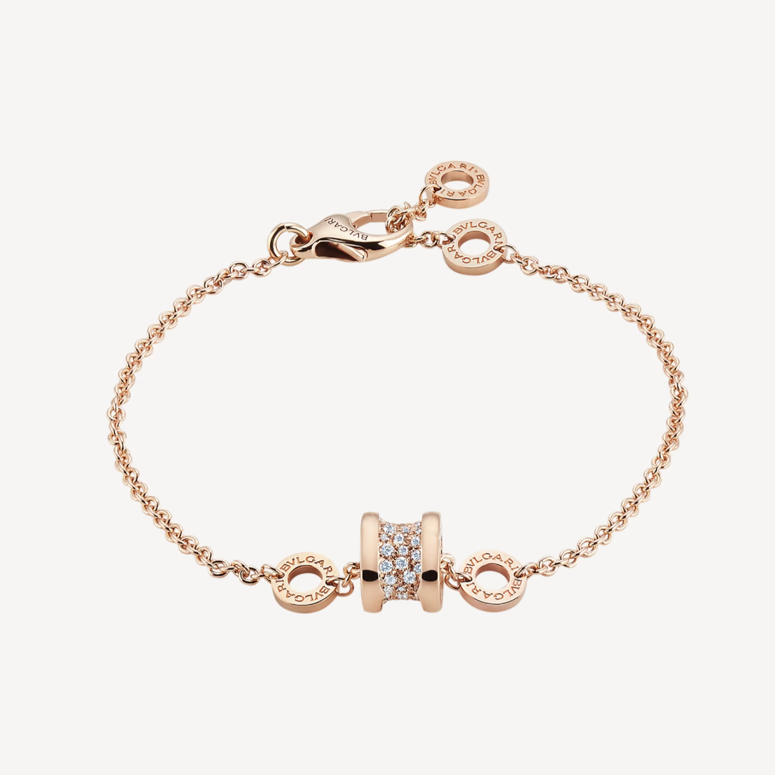[RAFFINE]ZERO 1 SOFT PINK GOLD WITH PAVED DIAMONDS ON THE SPIRAL BRACELET