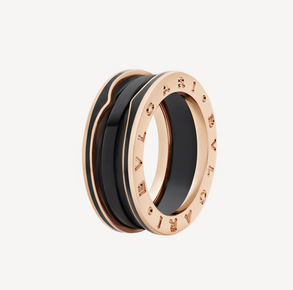 [RAFFINE]ZERO 1 ANILLO DE DOS BANDAS CON CERÁMICA NEGRA MATE EN ORO ROSA