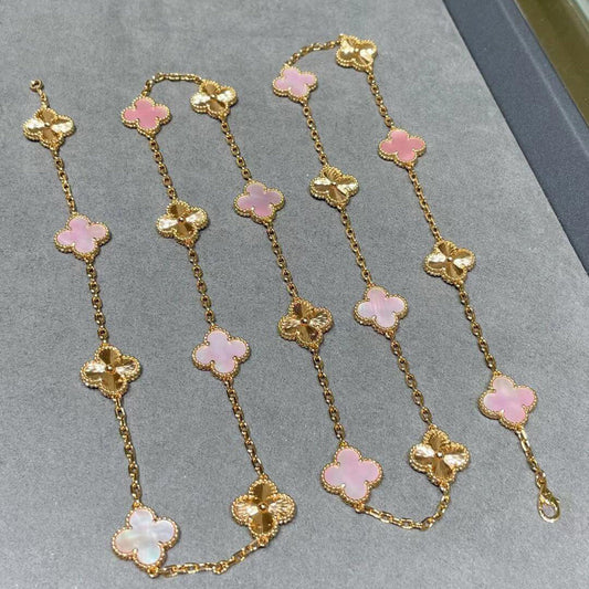 [RAFFINE]CLOVER 20 MOTIFS LASER PINK MOP NECKLACE
