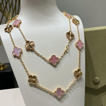 [RAFFINE]CLOVER 20 MOTIFS LASER PINK MOP NECKLACE