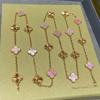 [RAFFINE]CLOVER 20 MOTIFS LASER PINK MOP NECKLACE