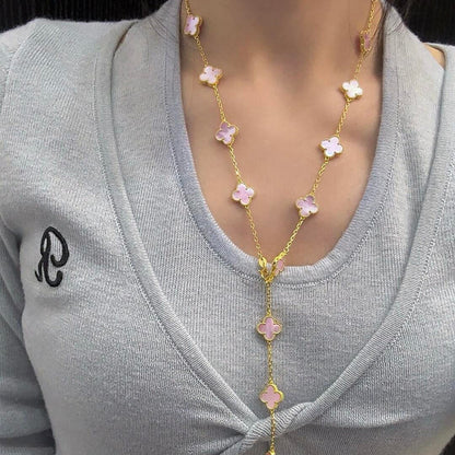 [RAFFINE]CLOVER 20 MOTIFS PINK MOP NECKLACE