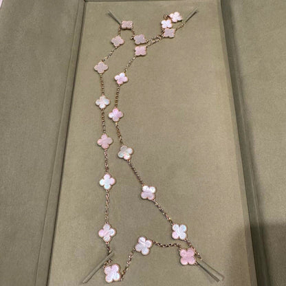 [RAFFINE]CLOVER 20 MOTIFS PINK MOP NECKLACE