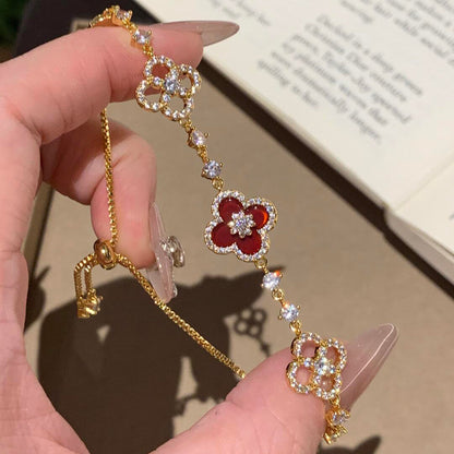 [RAFFINE] PULSERA CON 5 MOTIVOS DE TRÉBOL ROSA AZUL ROJO BLANCO 