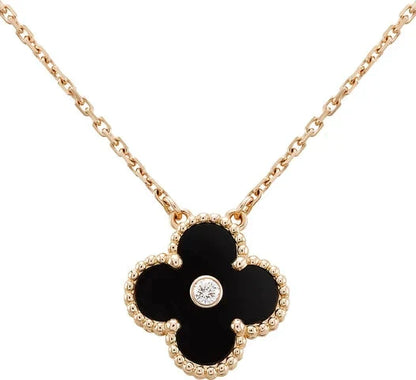 [RAFFINE]CLOVER 15MM DIAMOND ONYX NECKLACE