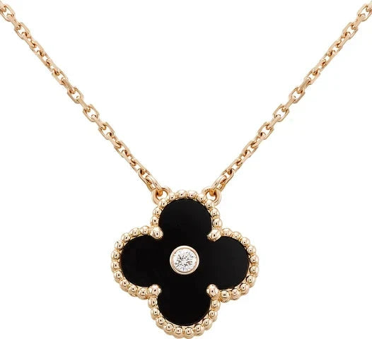 [RAFFINE]CLOVER 15MM DIAMOND ONYX NECKLACE