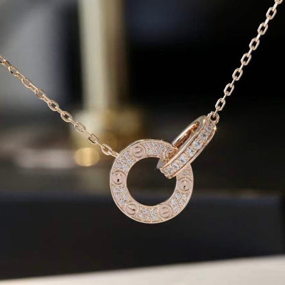 [RAFFINE] COLLAR LOVE DE 7,6 MM EN ORO ROSA Y PLATA CON DIAMANTES