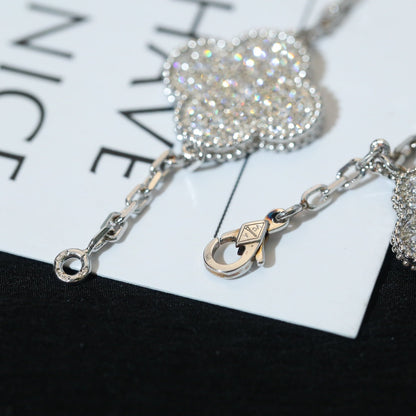 [RAFFINE]CLOVER BRACELET 5 MOTIF SILVER DIAMOND PAVED