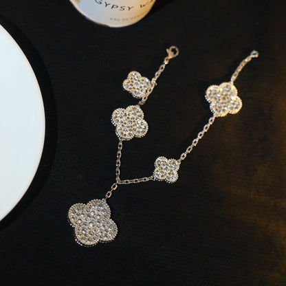 [RAFFINE]CLOVER BRACELET 5 MOTIF SILVER DIAMOND PAVED