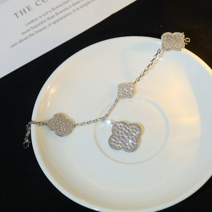 [RAFFINE]CLOVER BRACELET 5 MOTIF SILVER DIAMOND PAVED