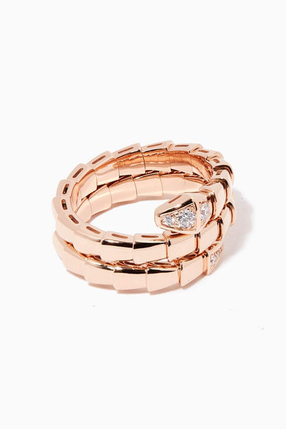 [RAFFINE] ANILLO SERPIENTE DE DOBLE HILERA DE DIAMANTES