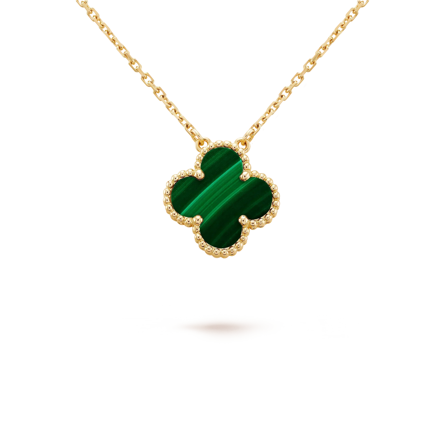 [RAFFINE]CLOVER 15MM MALACHITE SINGLE FLOWER  NECKLACE
