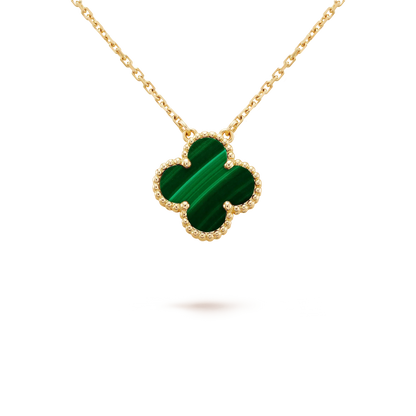 [RAFFINE]CLOVER 15MM MALACHITE SINGLE FLOWER  NECKLACE
