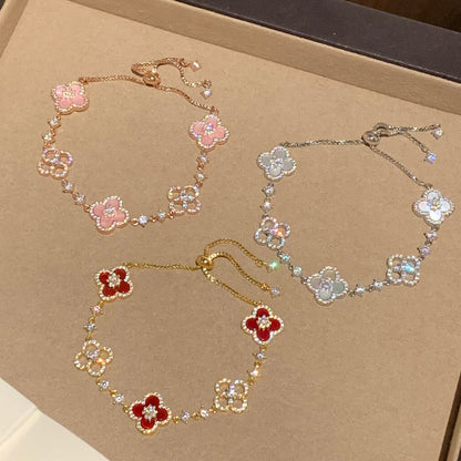 [RAFFINE] PULSERA CON 5 MOTIVOS DE TRÉBOL ROSA AZUL ROJO BLANCO 