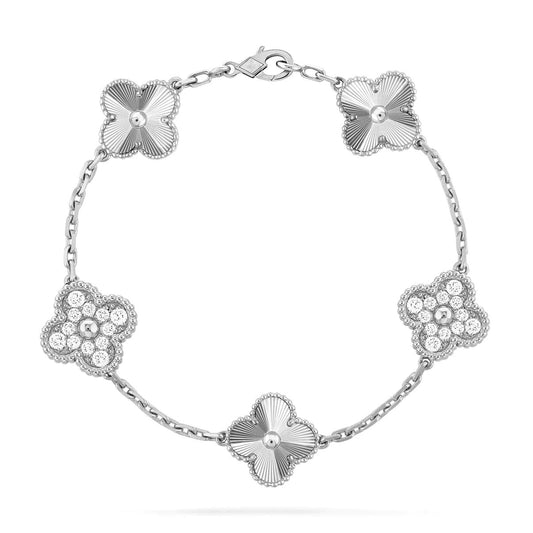 [RAFFINE]CLOVER 5 MOTIF SILVER DIAMOND BRACELET