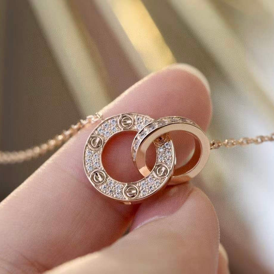 [RAFFINE] COLLAR LOVE DE 7,6 MM EN ORO ROSA Y PLATA CON DIAMANTES