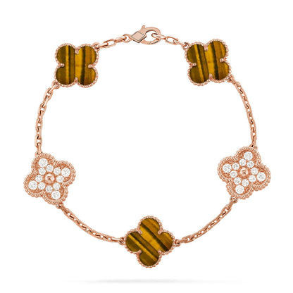 [RAFFINE] CLOVER 5 MOTIFS TIGER EYE BRACELET COLLECTION