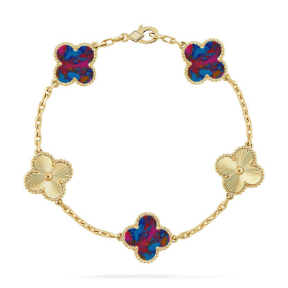 [RAFFINE]KLEEBKATTEN-ARMBAND MIT 5 MOTIVEN UND FARBIGEN EDELSTEINEN KOLLEKTION
