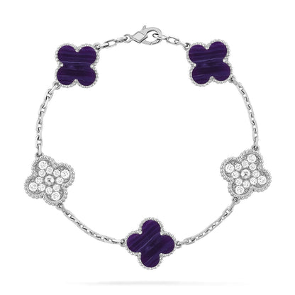 [RAFFINE]CLOVER 5 MOTIF PURPLE STRIPES BRACELET COLLECTION