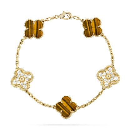 [RAFFINE] CLOVER 5 MOTIFS TIGER EYE BRACELET COLLECTION