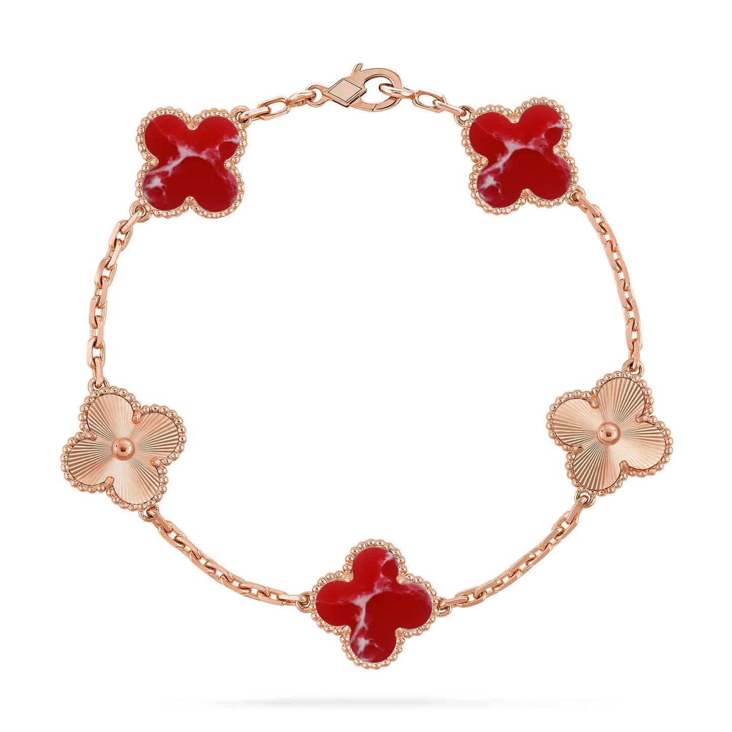 [RAFFINE]KLEEBKLEE 5 MOTIV ROT GEMUSTERTES ARMBAND KOLLEKTION