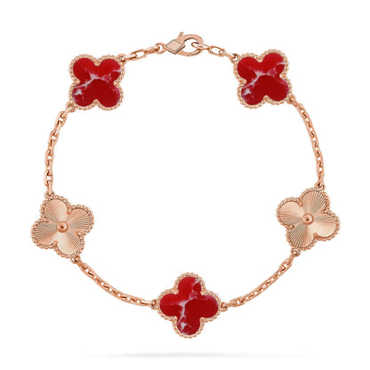 [RAFFINE]KLEEBKLEE 5 MOTIV ROT GEMUSTERTES ARMBAND KOLLEKTION