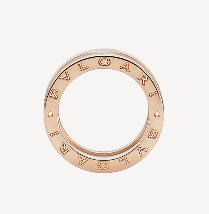 [RAFFINE]ZERO 1 ANILLO DE ORO ROSA CON ESPIRAL DE CERÁMICA BLANCA Y DOS BANDAS