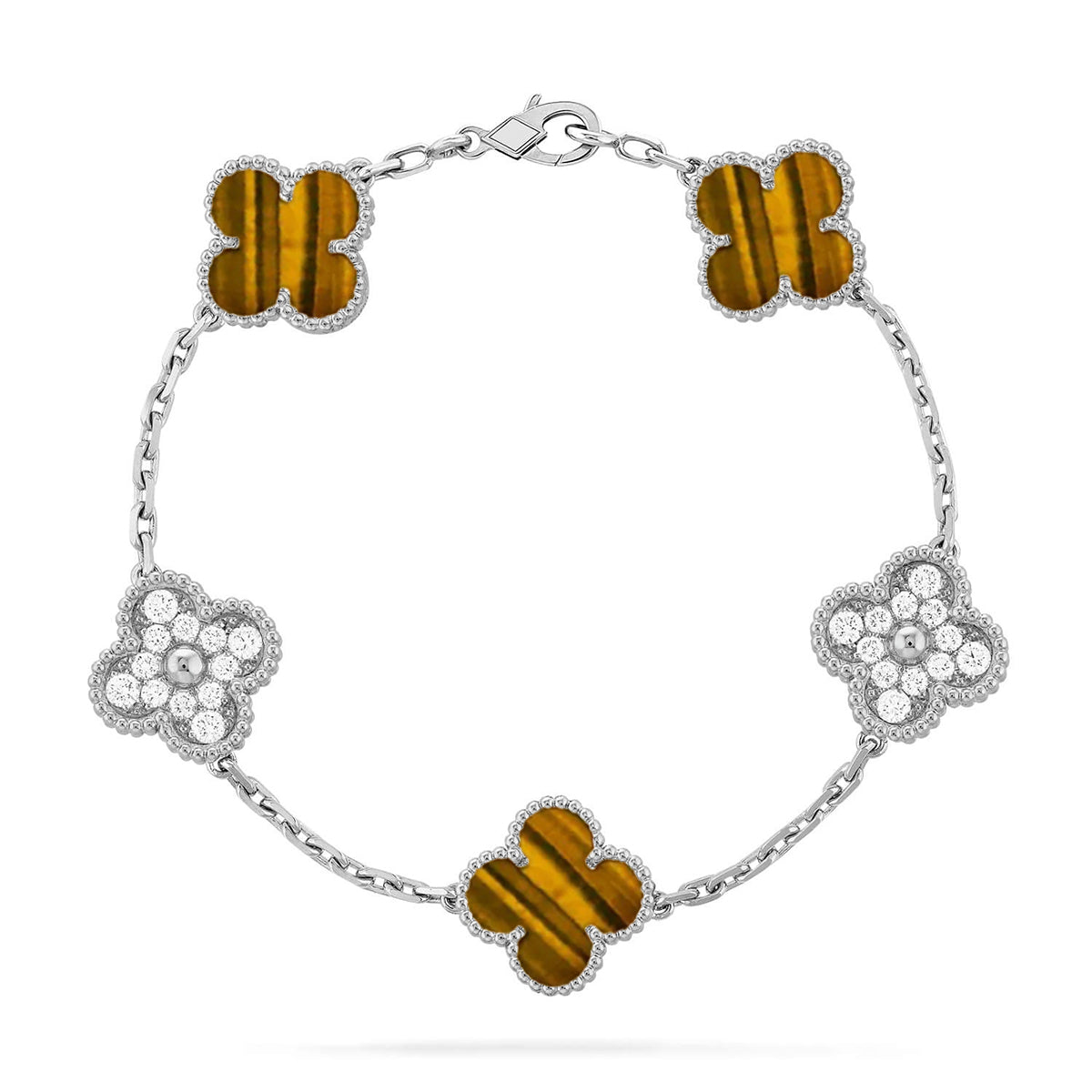 [RAFFINE] CLOVER 5 MOTIFS TIGER EYE BRACELET COLLECTION