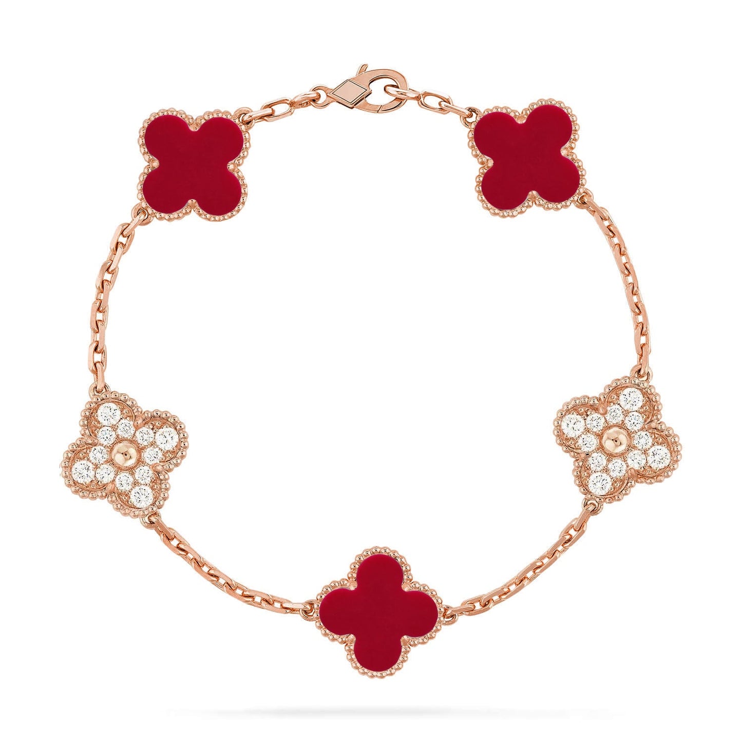 [RAFFINE] CLOVER 5 MOTIF RED CORNELIAN BRACELET COLLECTION