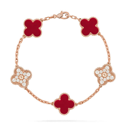 [RAFFINE] CLOVER 5 MOTIF RED CORNELIAN BRACELET COLLECTION
