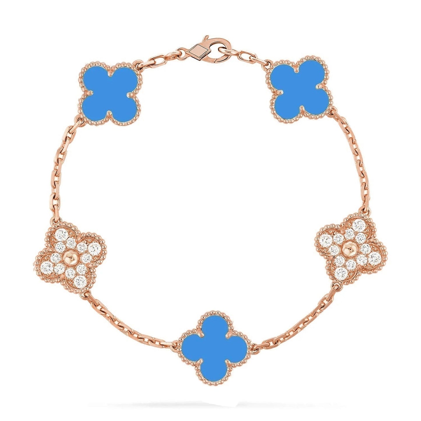 [RAFFINE] KLEEBELATT 5 MOTIV BLAUER ACHAT ARMBAND KOLLEKTION