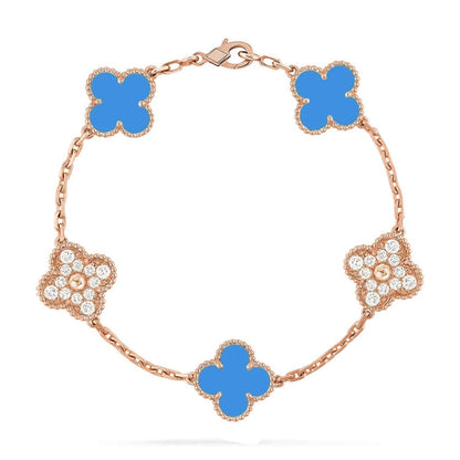 [RAFFINE] KLEEBELATT 5 MOTIV BLAUER ACHAT ARMBAND KOLLEKTION